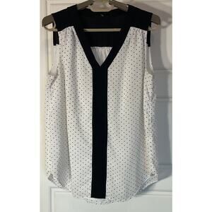 Roz & Ali Sleeveless Lined Polka Dot W/ Contrasting Black Panel Top M